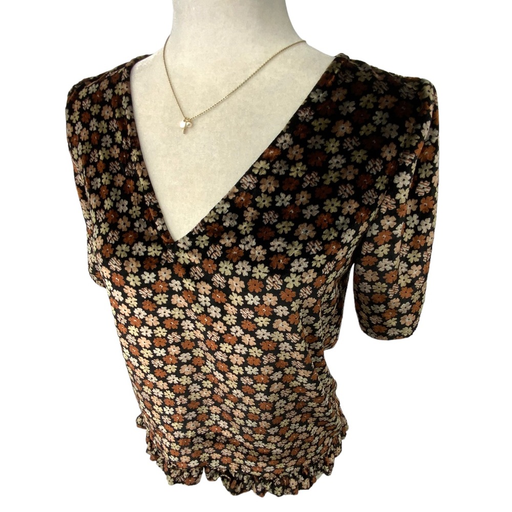Madewell Velvet Tulip-Sleeve Ruffle Top in Petite Blooms D7 - Picture 6 of 11